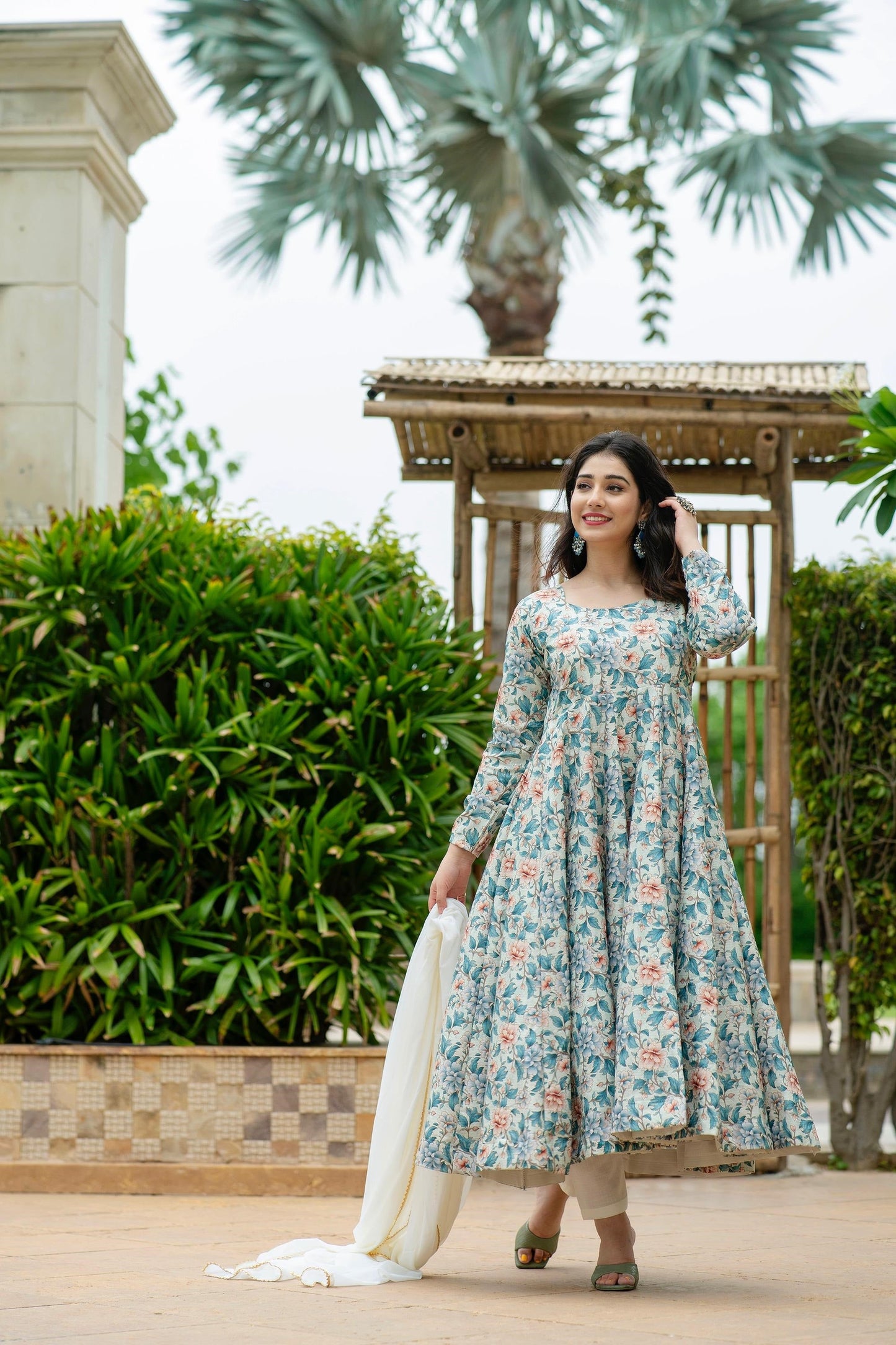 Designer Pure Maslin Fabric Readymade Gown Pant And Dupatta Suit Set