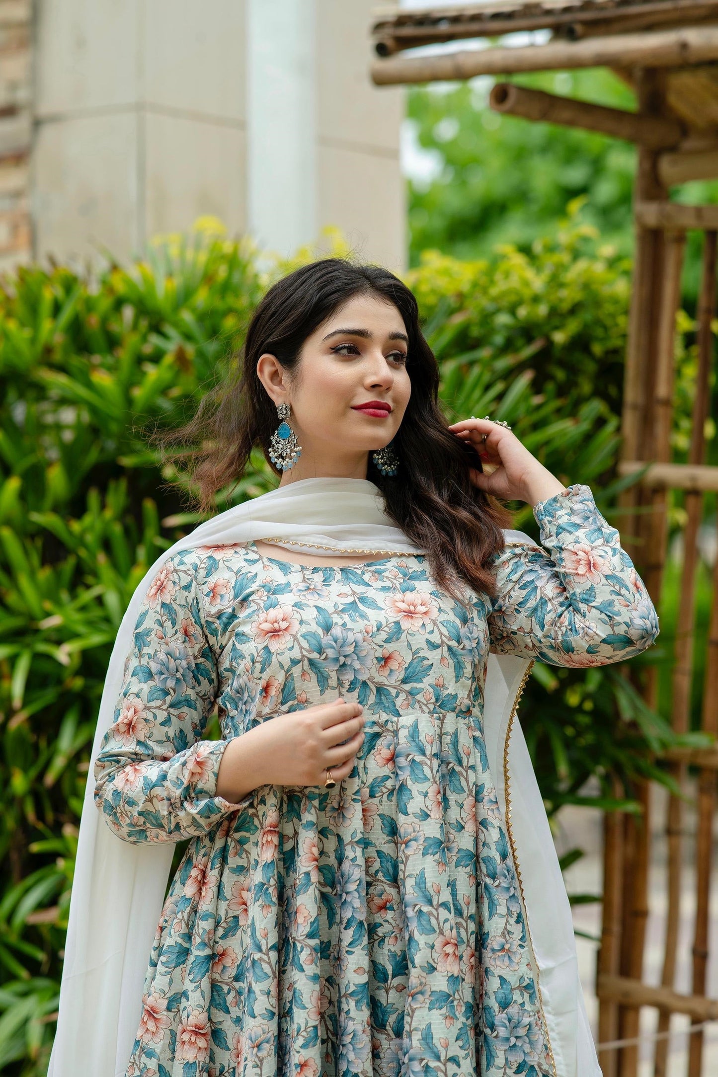 Designer Pure Maslin Fabric Readymade Gown Pant And Dupatta Suit Set