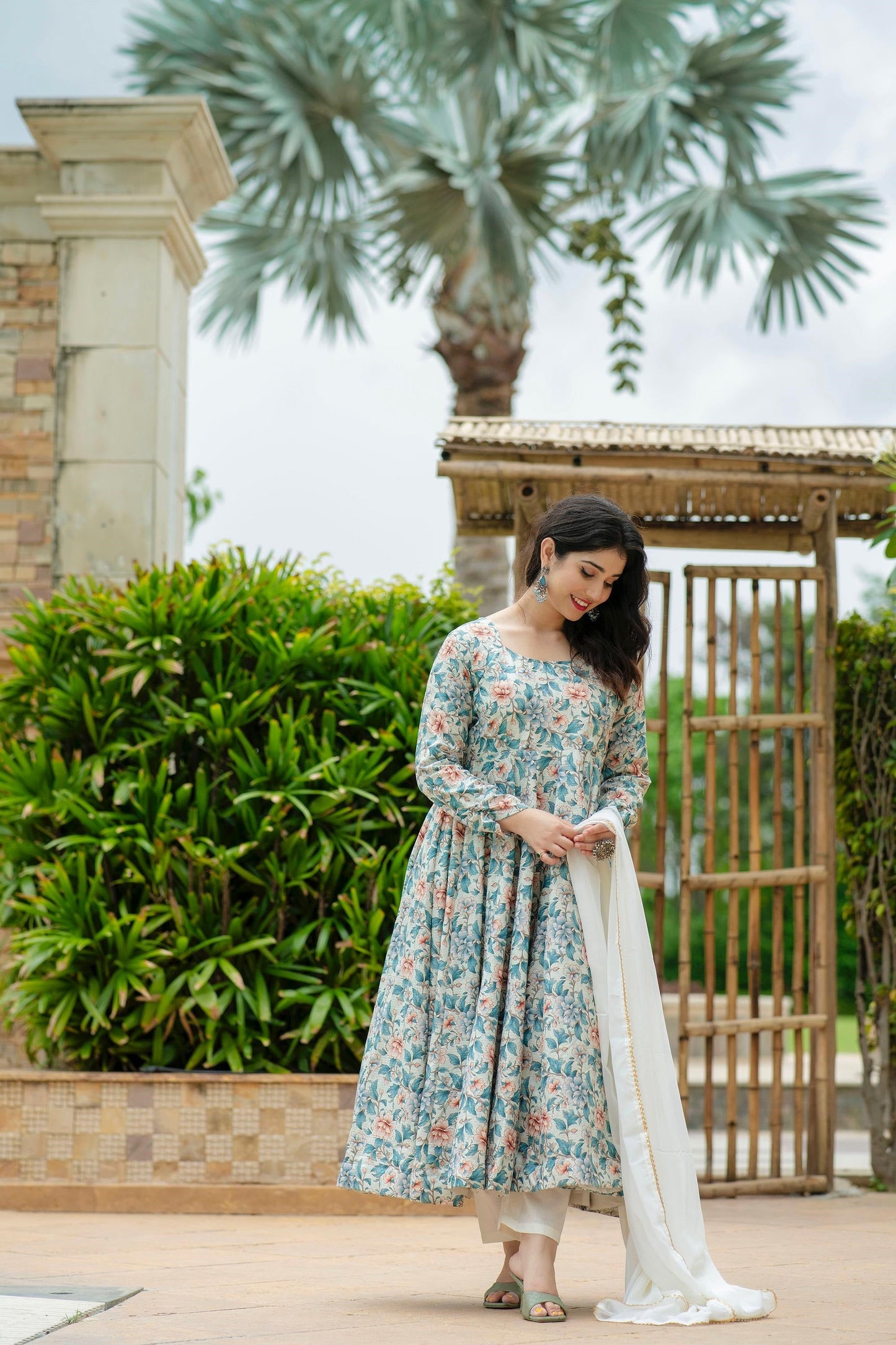 Designer Pure Maslin Fabric Readymade Gown Pant And Dupatta Suit Set