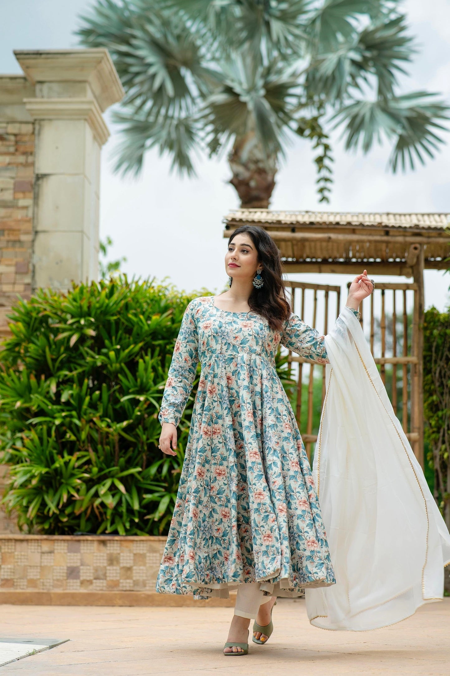 Designer Pure Maslin Fabric Readymade Gown Pant And Dupatta Suit Set
