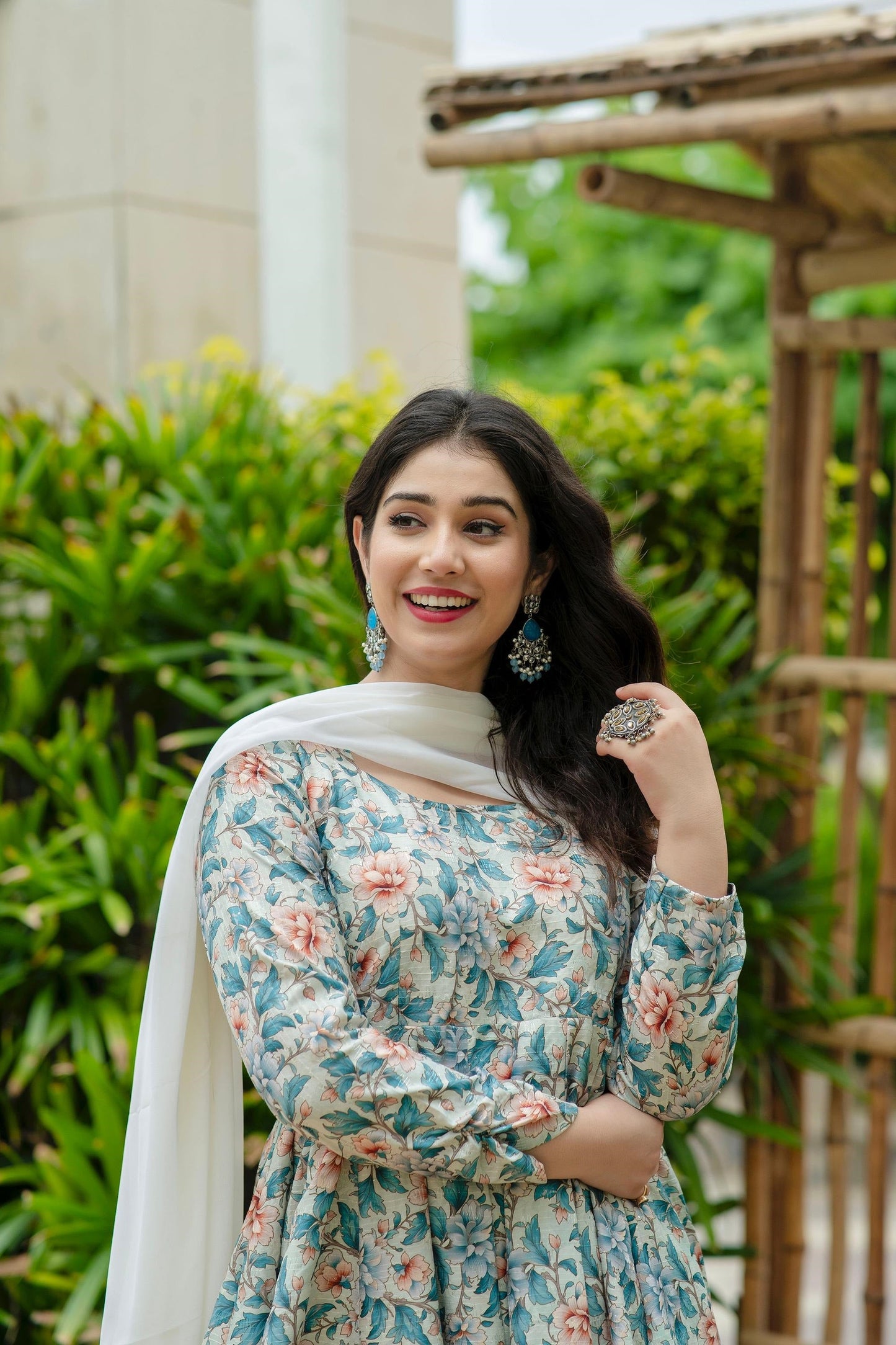 Designer Pure Maslin Fabric Readymade Gown Pant And Dupatta Suit Set
