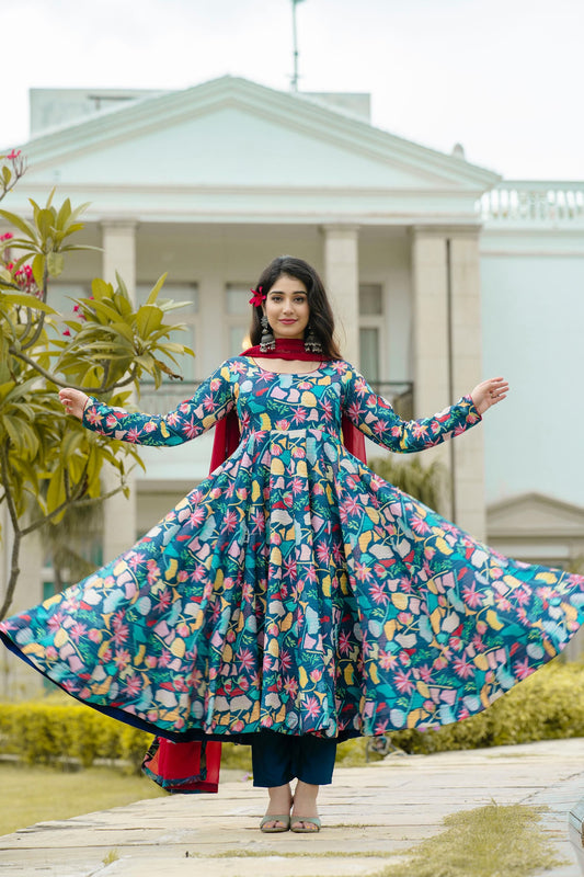 Beautiful Full Sleeves Maslin Fabric Anarkali Suit TD-6017
