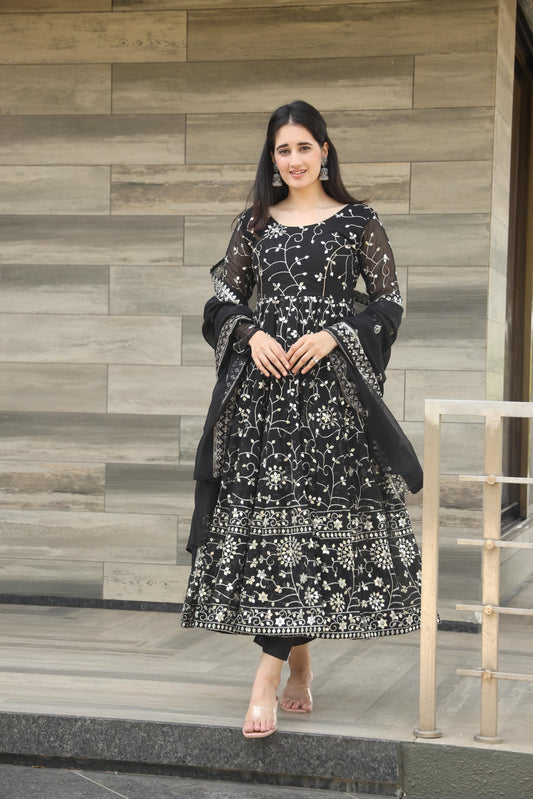 Wonderful Black Color Georgette Anarkali Suit Set TD-6019