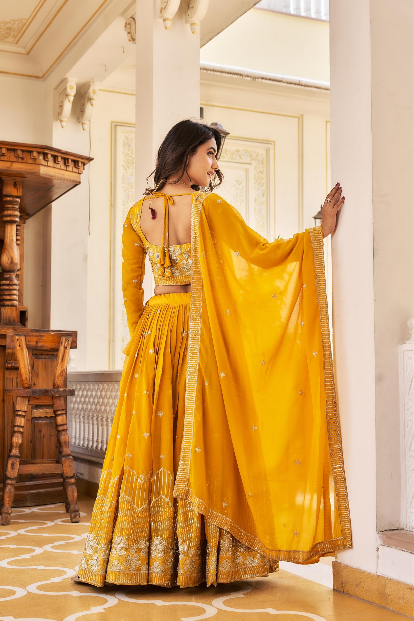 Classy Sequence Work Red & Yellow Color Lehenga Choli