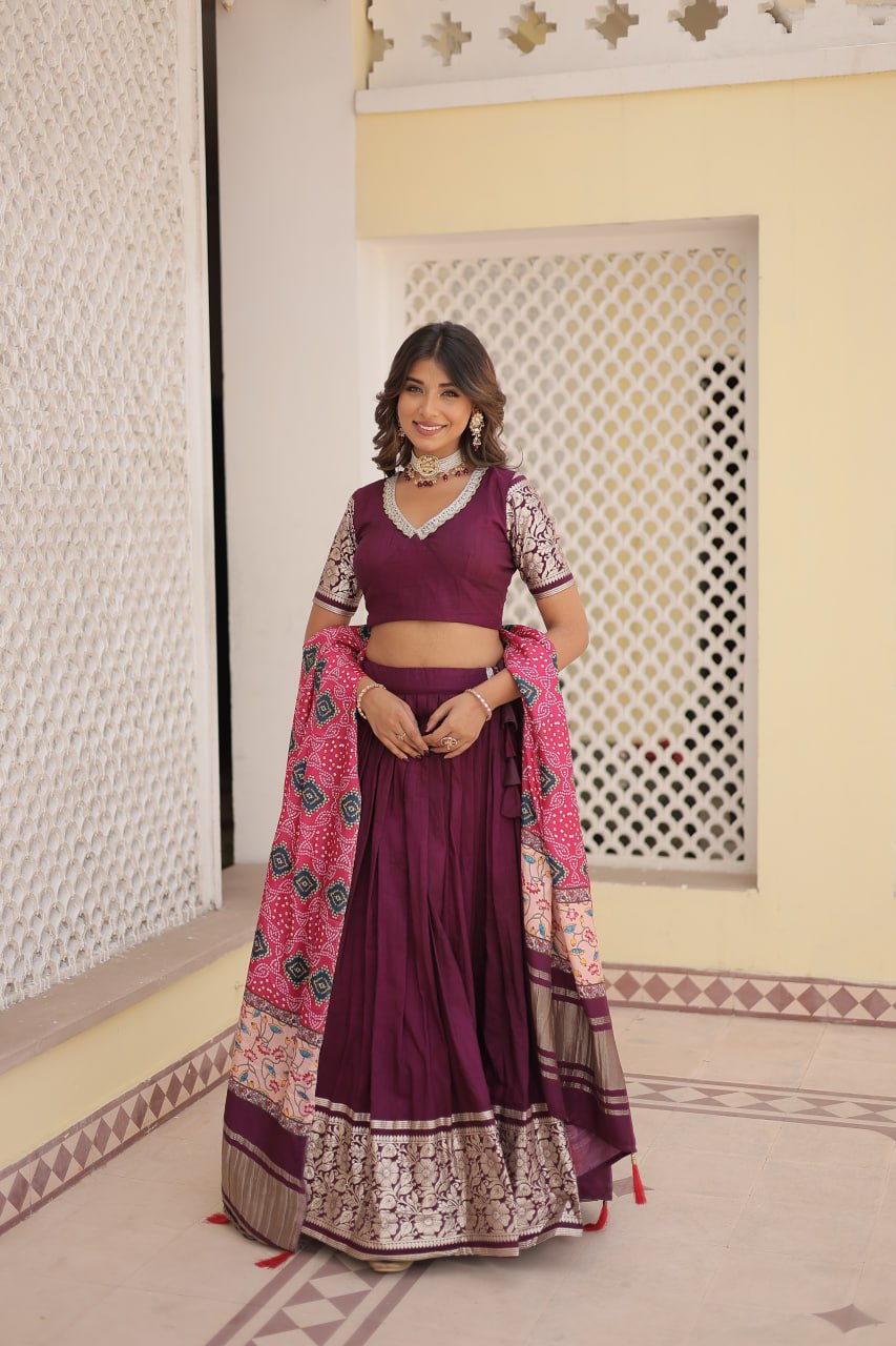 Designer Viscose Jequard Wine & Black Color Lehenga Choli