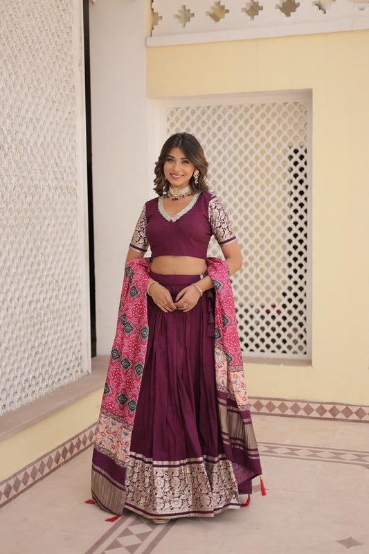 Designer Viscose Jequard Wine & Black Color Lehenga Choli