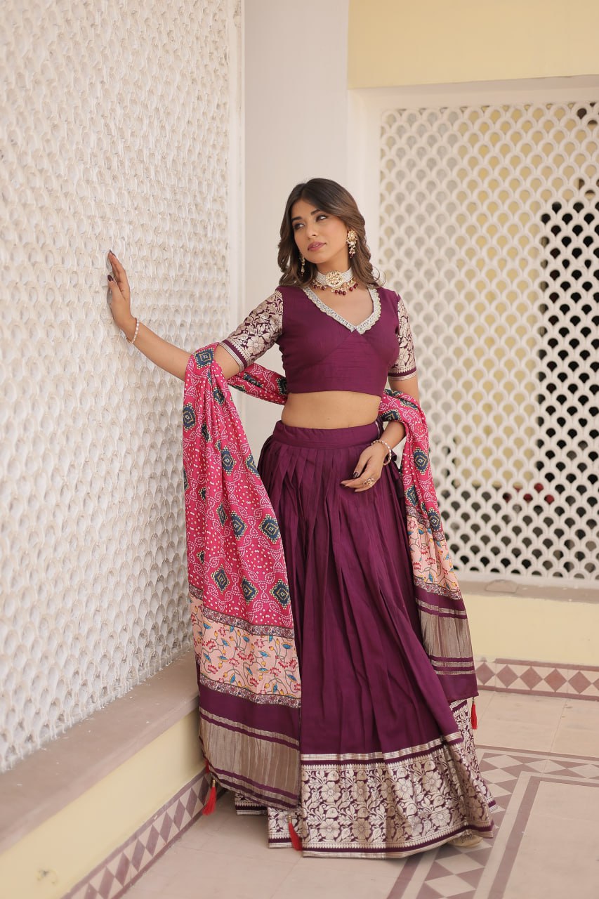 Designer Viscose Jequard Wine & Black Color Lehenga Choli