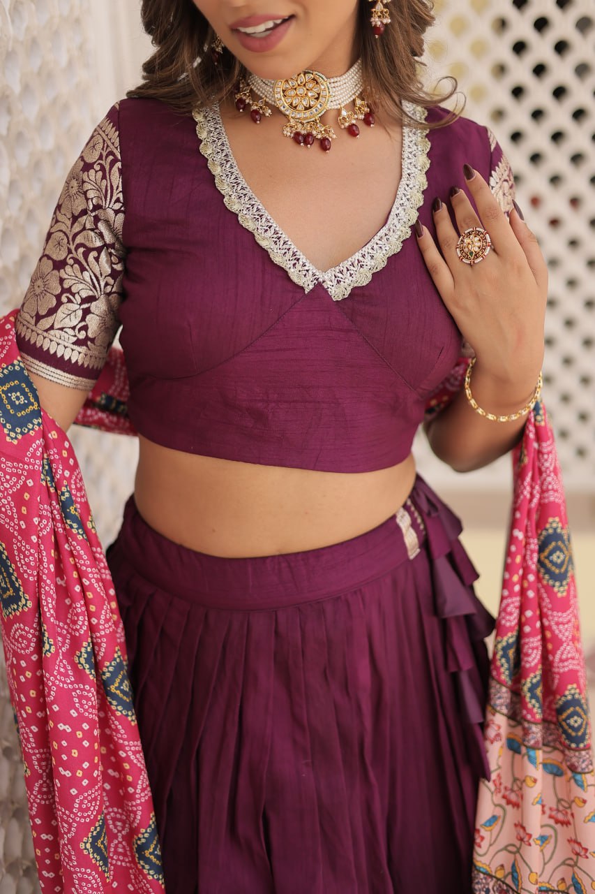 Designer Viscose Jequard Wine & Black Color Lehenga Choli