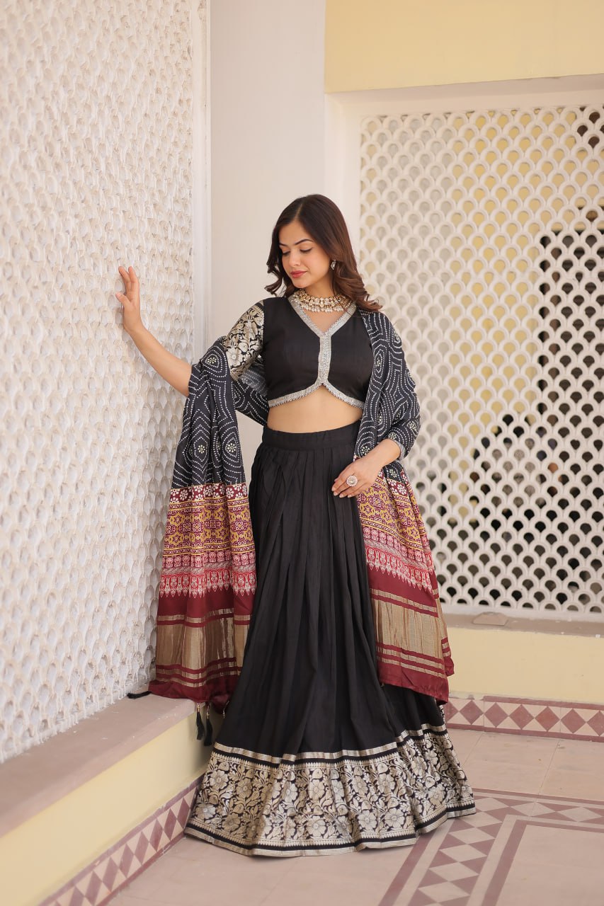 Designer Viscose Jequard Wine & Black Color Lehenga Choli