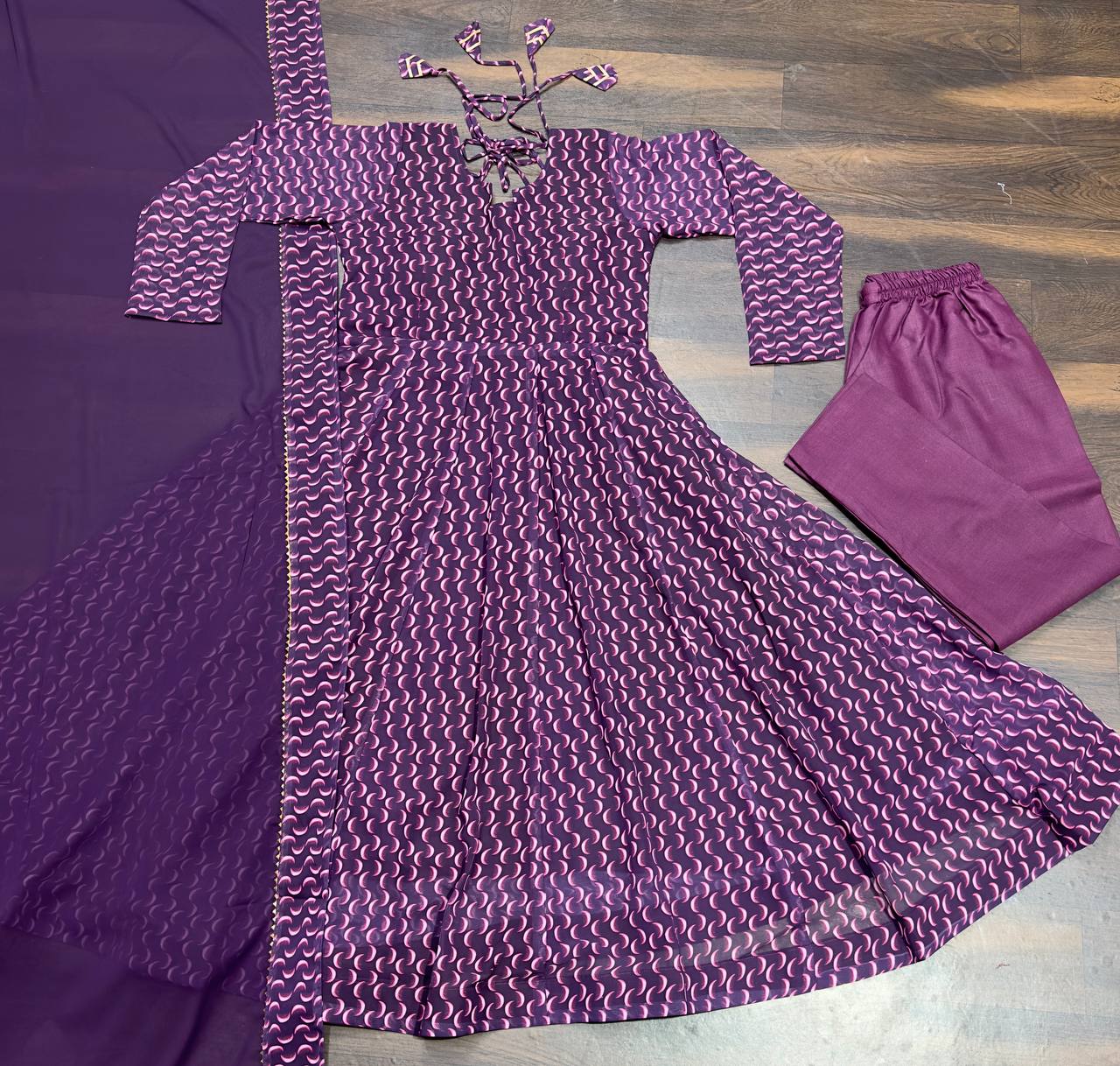 Beautiful Digital Print Full Sleeves Purple Anarkali Suit