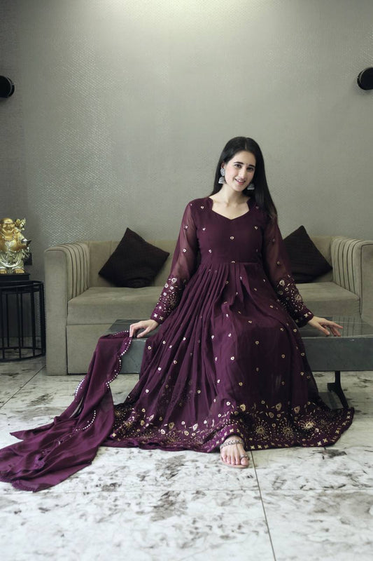 Presenting Embroidery Multi Work Georgette Gown