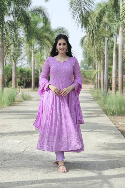 Attractive  Georgette Fabric Shining Anarkali Gown