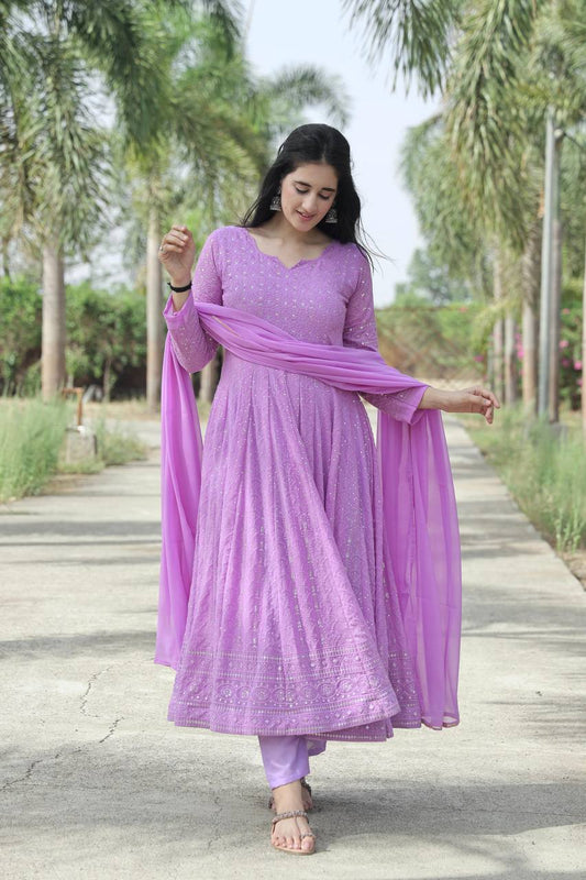Attractive  Georgette Fabric Shining Anarkali Gown