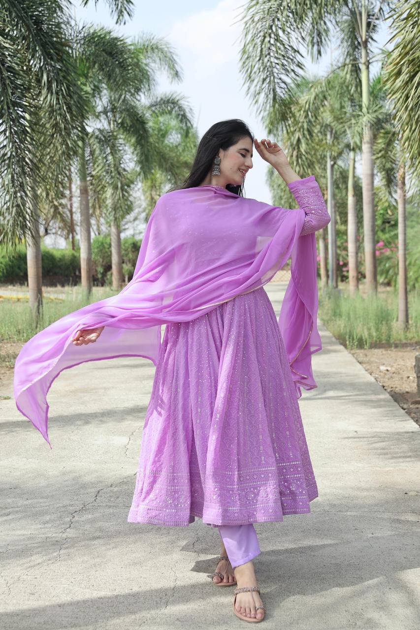 Attractive  Georgette Fabric Shining Anarkali Gown