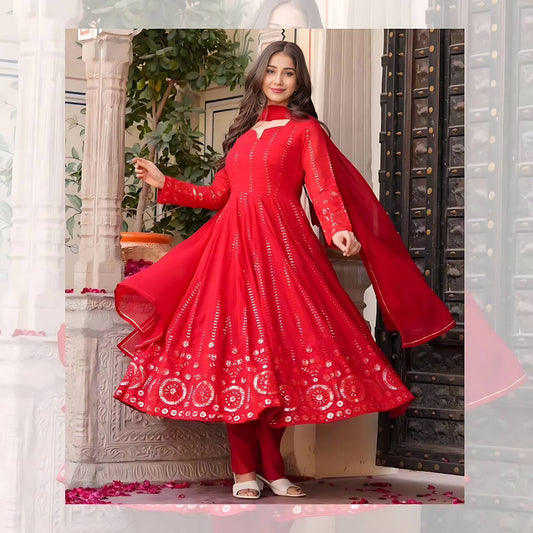 Ravishing Georgette Red Color Gown TD-6035