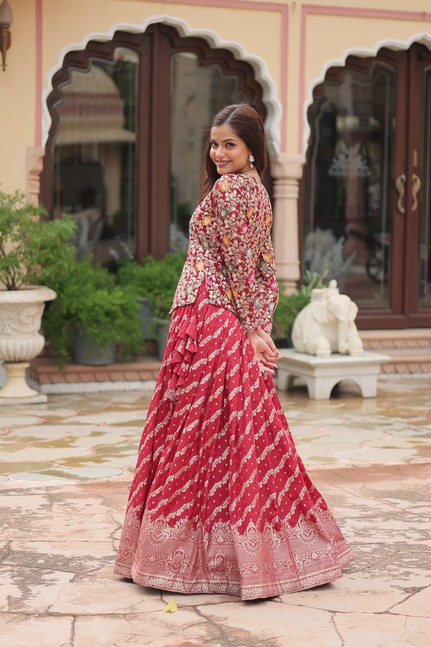 Peaceful Maroon Color Viscose Jequard Top With Lehenga