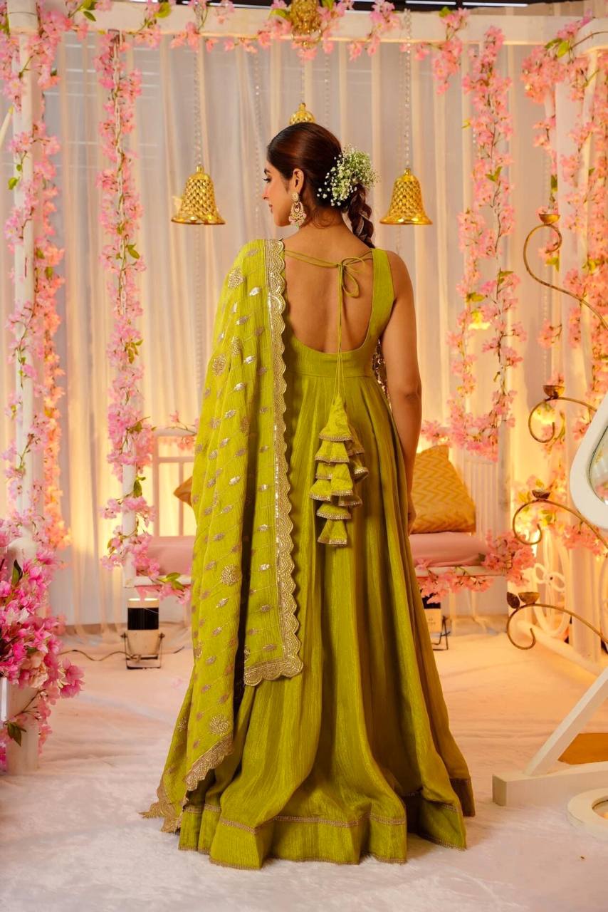 Precious Roman Silk Mustard Color Long Gown TD-6041