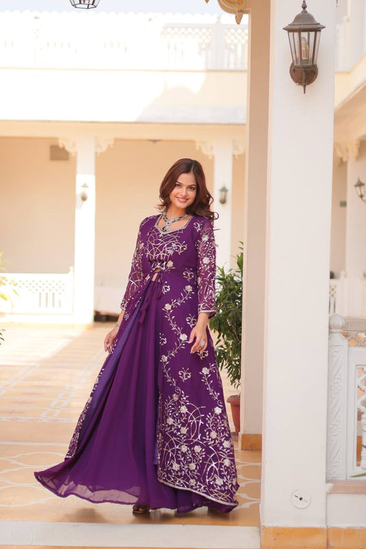 Blissful 3mm Embroidery Work Pink Color Lehenga With Shrug