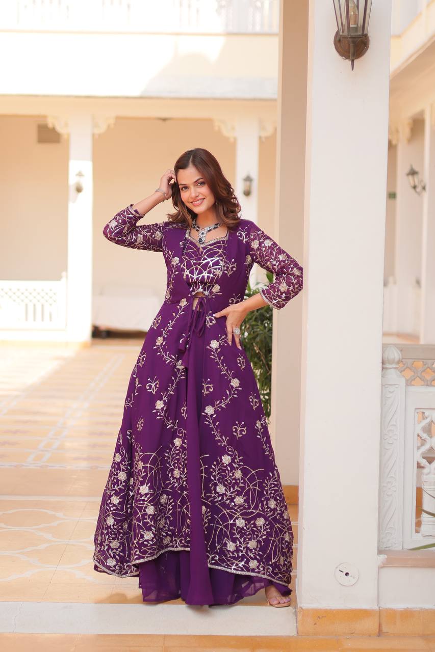 Blissful 3mm Embroidery Work Pink Color Lehenga With Shrug
