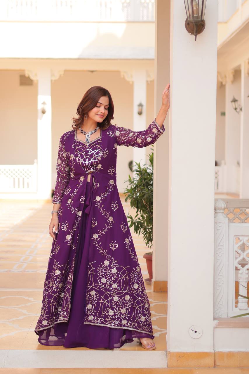 Blissful 3mm Embroidery Work Pink Color Lehenga With Shrug