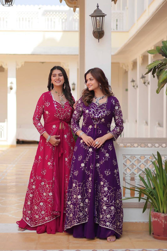 Blissful 3mm Embroidery Work Pink Color Lehenga With Shrug
