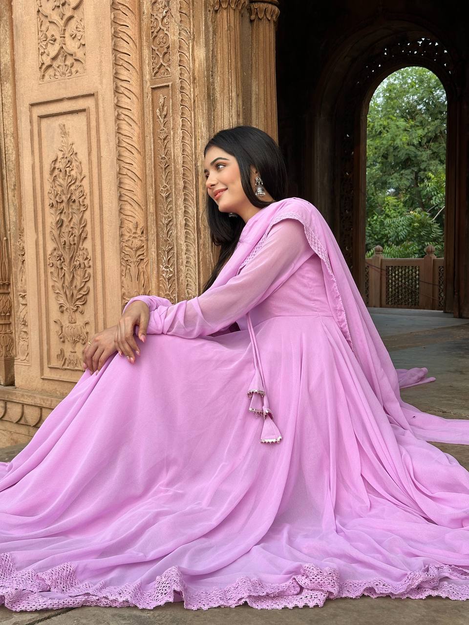 Beautiful Purple Color Embroidery Lace work Anrakali Gown