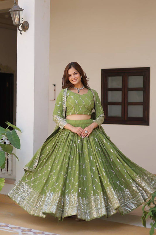 Lovely Perrot & Pink Color Georgette Lehenga Choli
