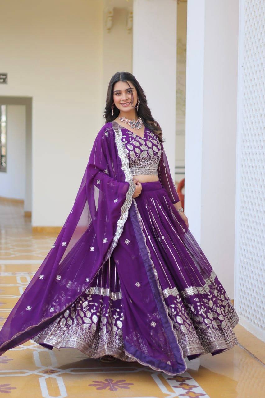 Attractive Pink & Purple Color Georgette Lehenga Choli