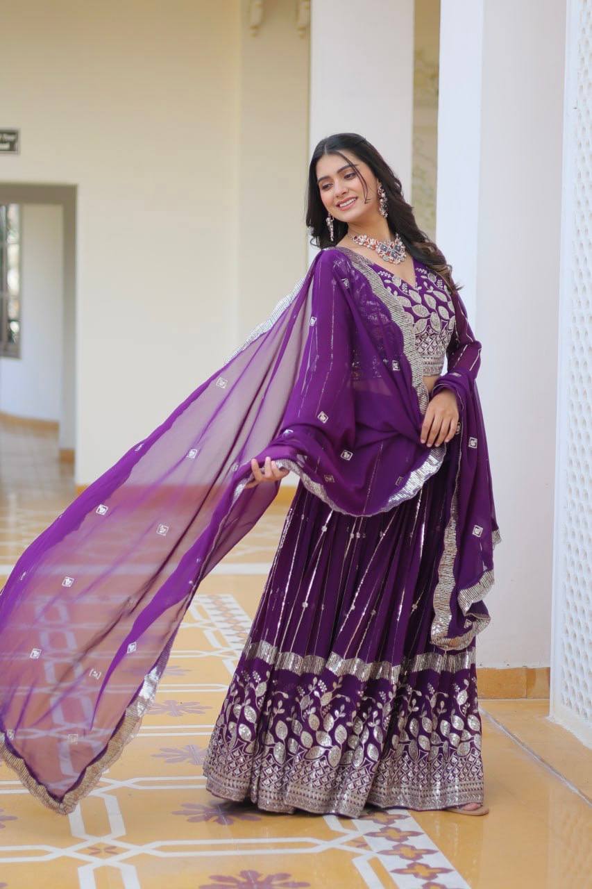 Attractive Pink & Purple Color Georgette Lehenga Choli