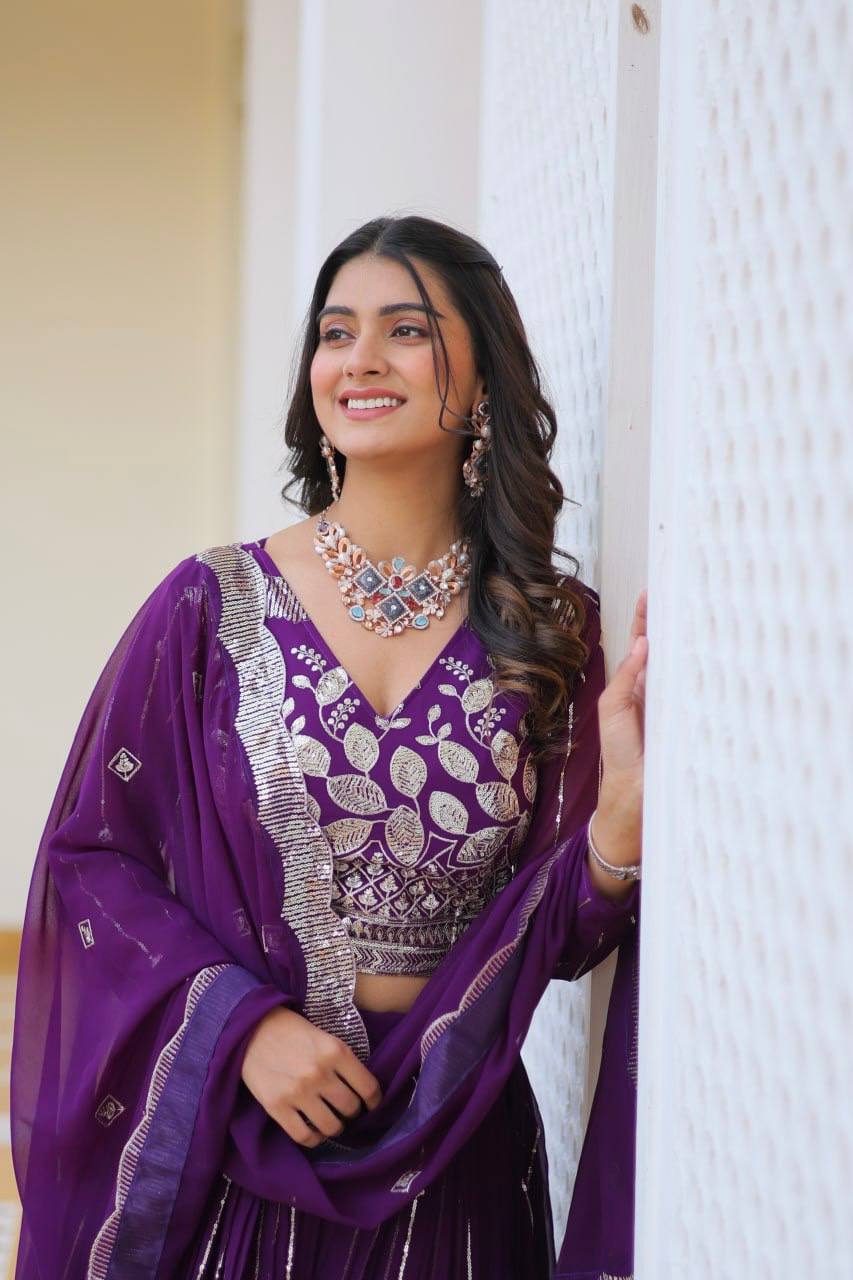 Attractive Pink & Purple Color Georgette Lehenga Choli