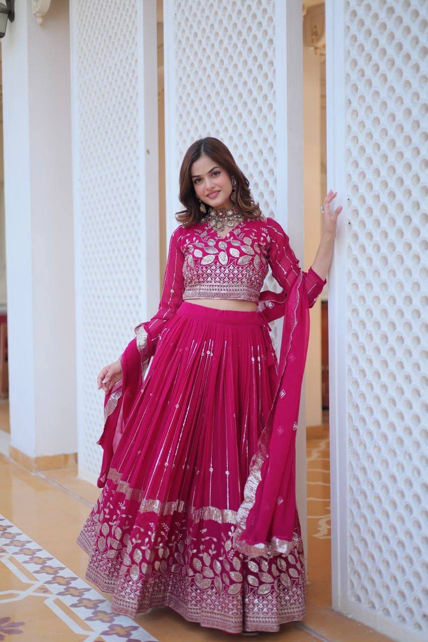 Attractive Pink & Purple Color Georgette Lehenga Choli