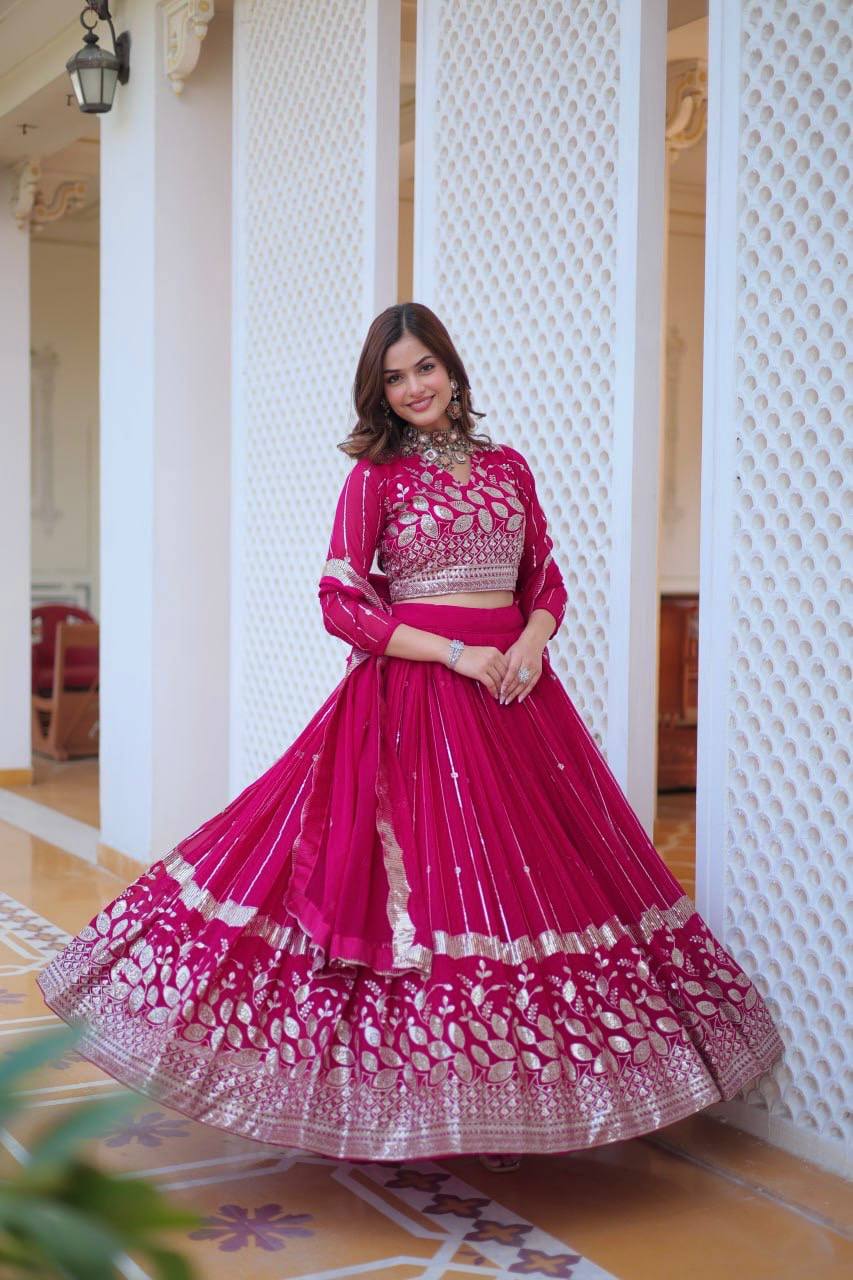 Attractive Pink & Purple Color Georgette Lehenga Choli