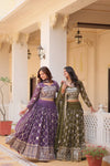 Admiring Embroidery Work Purple & Mehndi Color Lehenga Choli