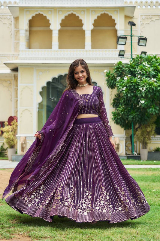 Fantastic Georgette Wine & Pink Color Lehenga Choli