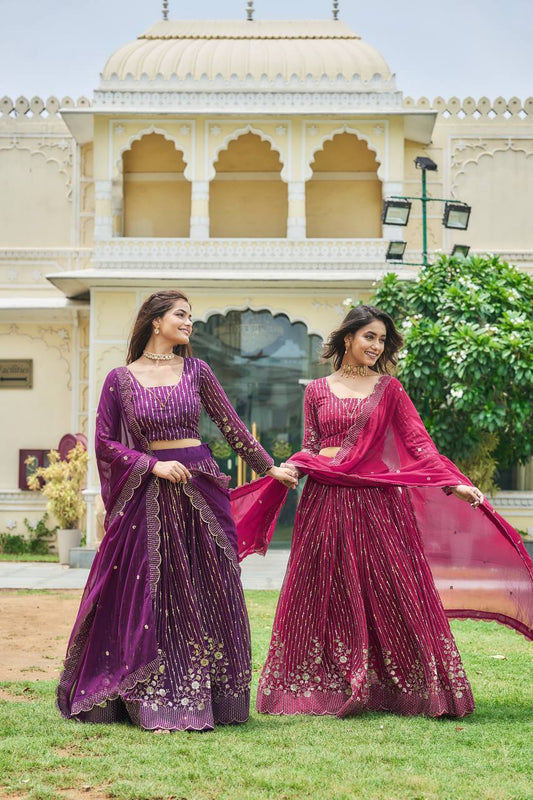 Fantastic Georgette Wine & Pink Color Lehenga Choli