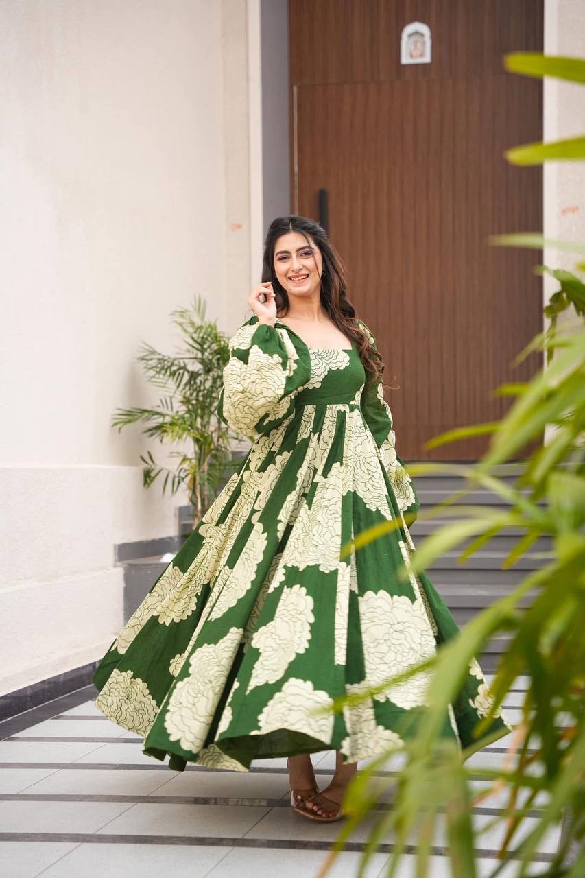 Awesome Green Color Digital Print Gown TD-6047