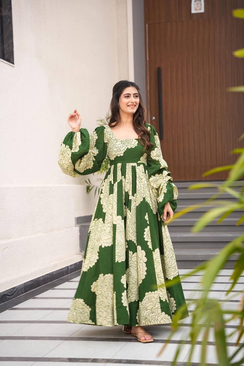 Awesome Green Color Digital Print Gown TD-6047
