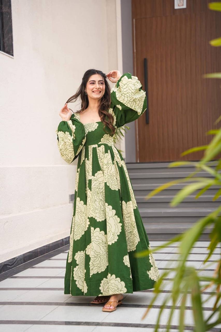 Awesome Green Color Digital Print Gown TD-6047