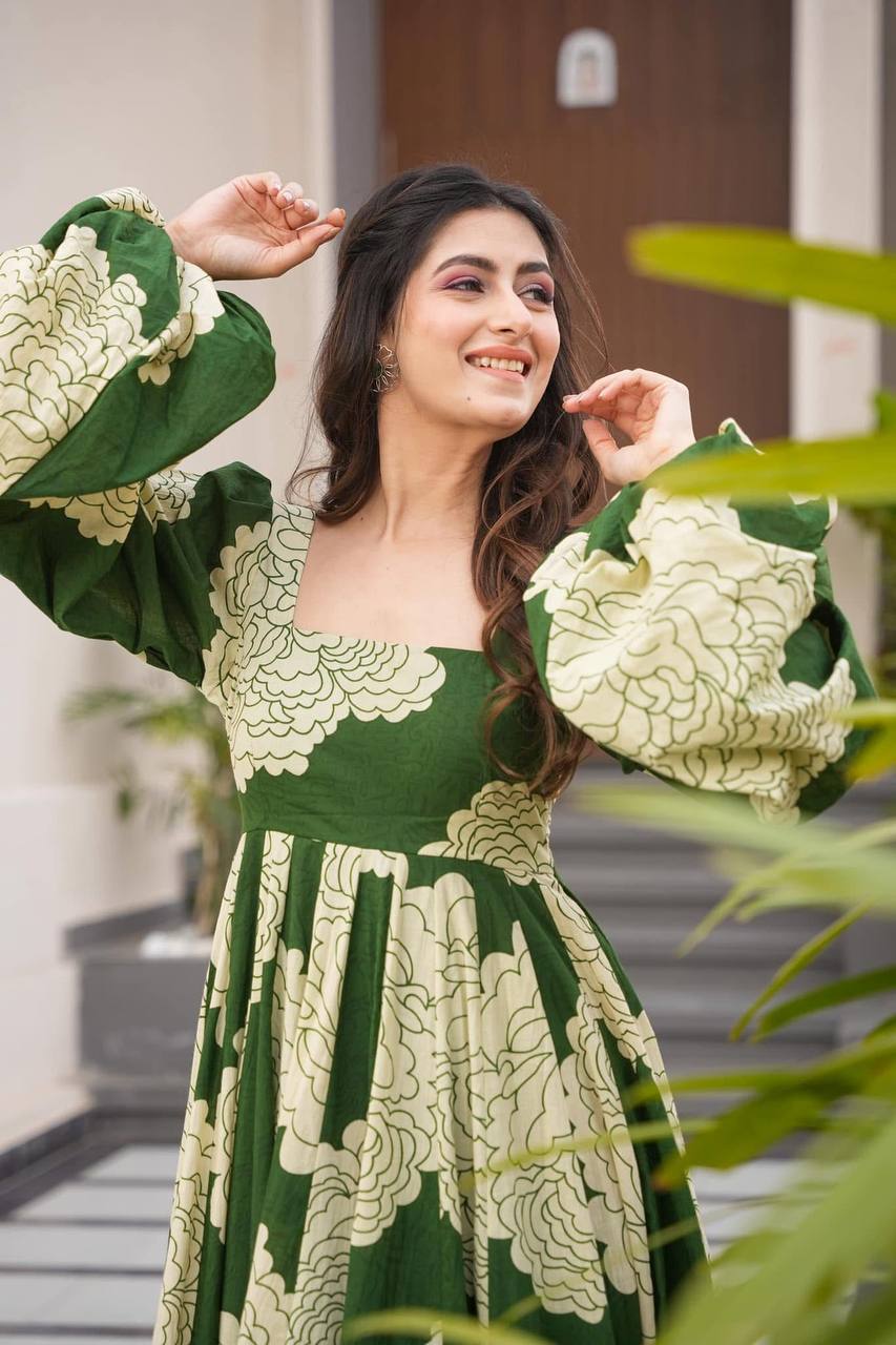 Awesome Green Color Digital Print Gown TD-6047