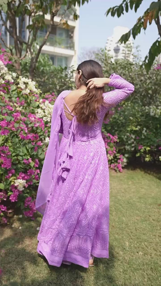 Fabulous Purple Color Embroidered Work Gown TD-6046