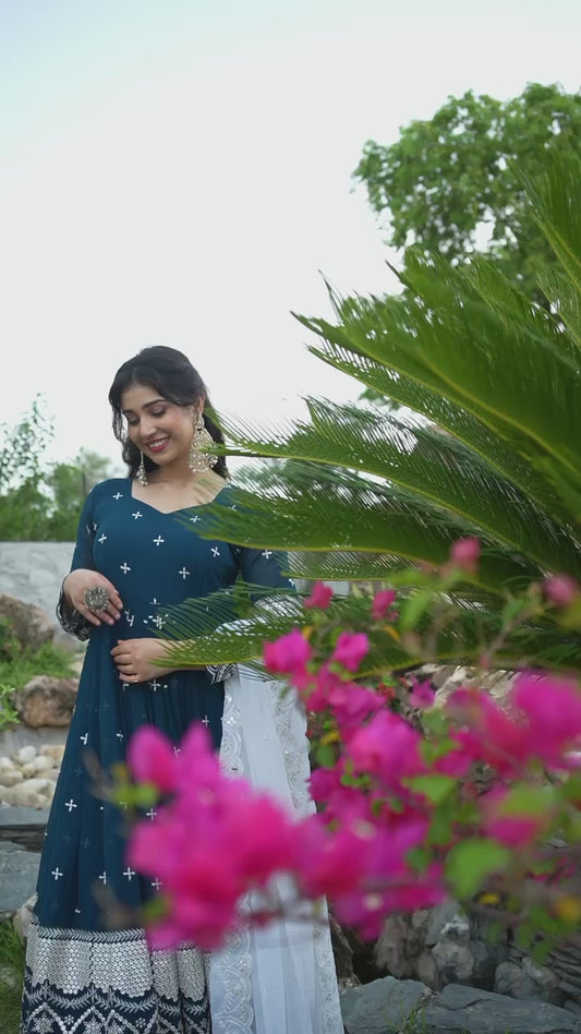 Presenting Georgette Teal Blue Anarkali Suit TD-6018