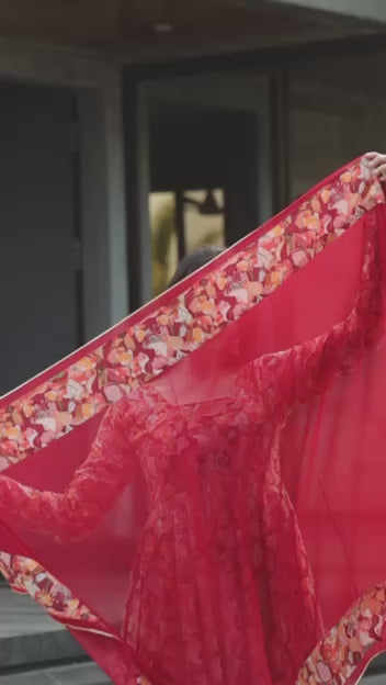 Delightful Muslin Digital Print Orange Multi Anarkali Suit Set TD-6029