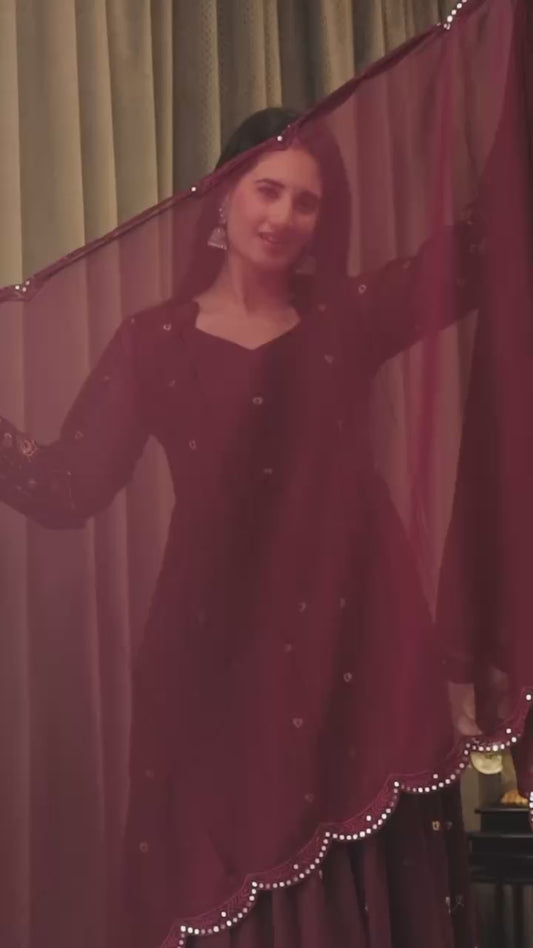 Preferable Embroidery Work Wine Color Gown TD-6033