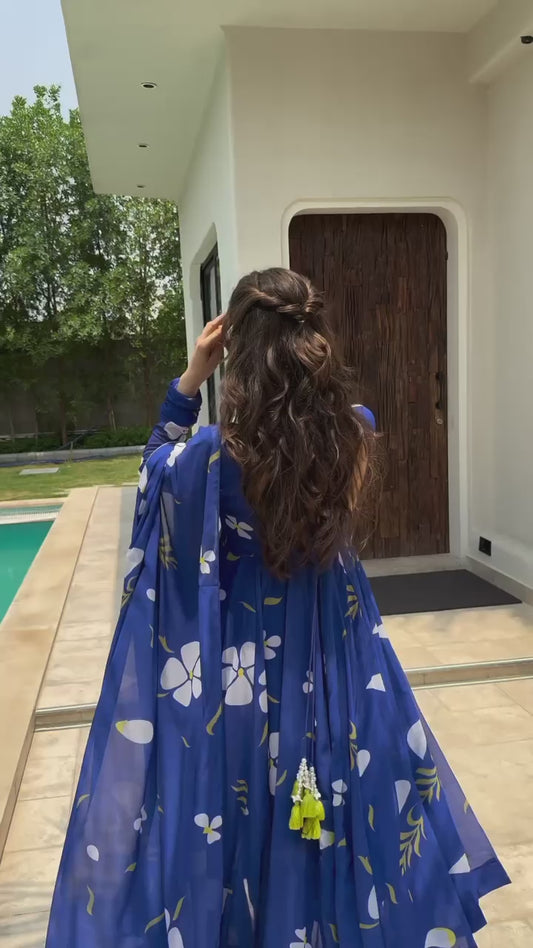 Classy Blue Color Digital Print Anarkali Suit Set TD-6011