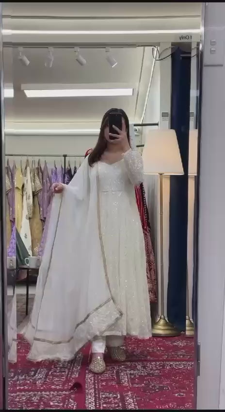 Stylish Sequins Work White Color Gown TD-6048