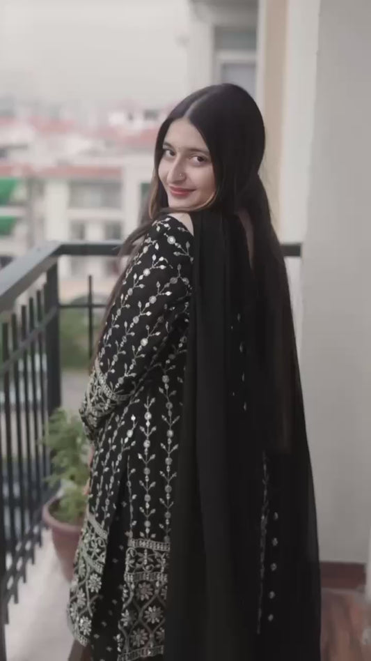 Punjabi Style Heavy Work Black Color Kurti Set TD-6038