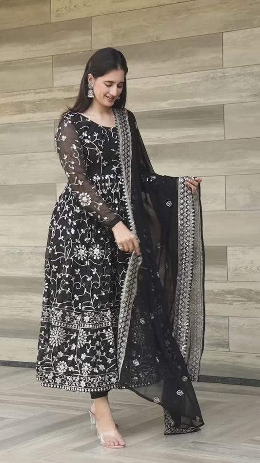 Wonderful Black Color Georgette Anarkali Suit Set TD-6019