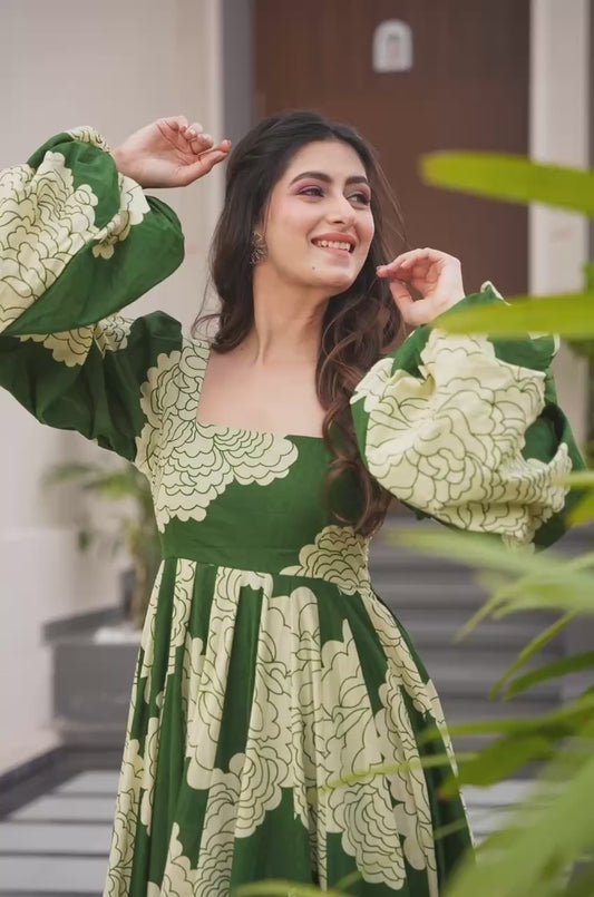 Awesome Green Color Digital Print Gown TD-6047