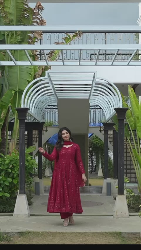 Captivating Georgette Maroon Color Anarkali Suit Set TD-6013