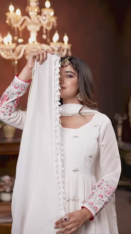 Stunning Embroidered Work White Color Gown TD-6056